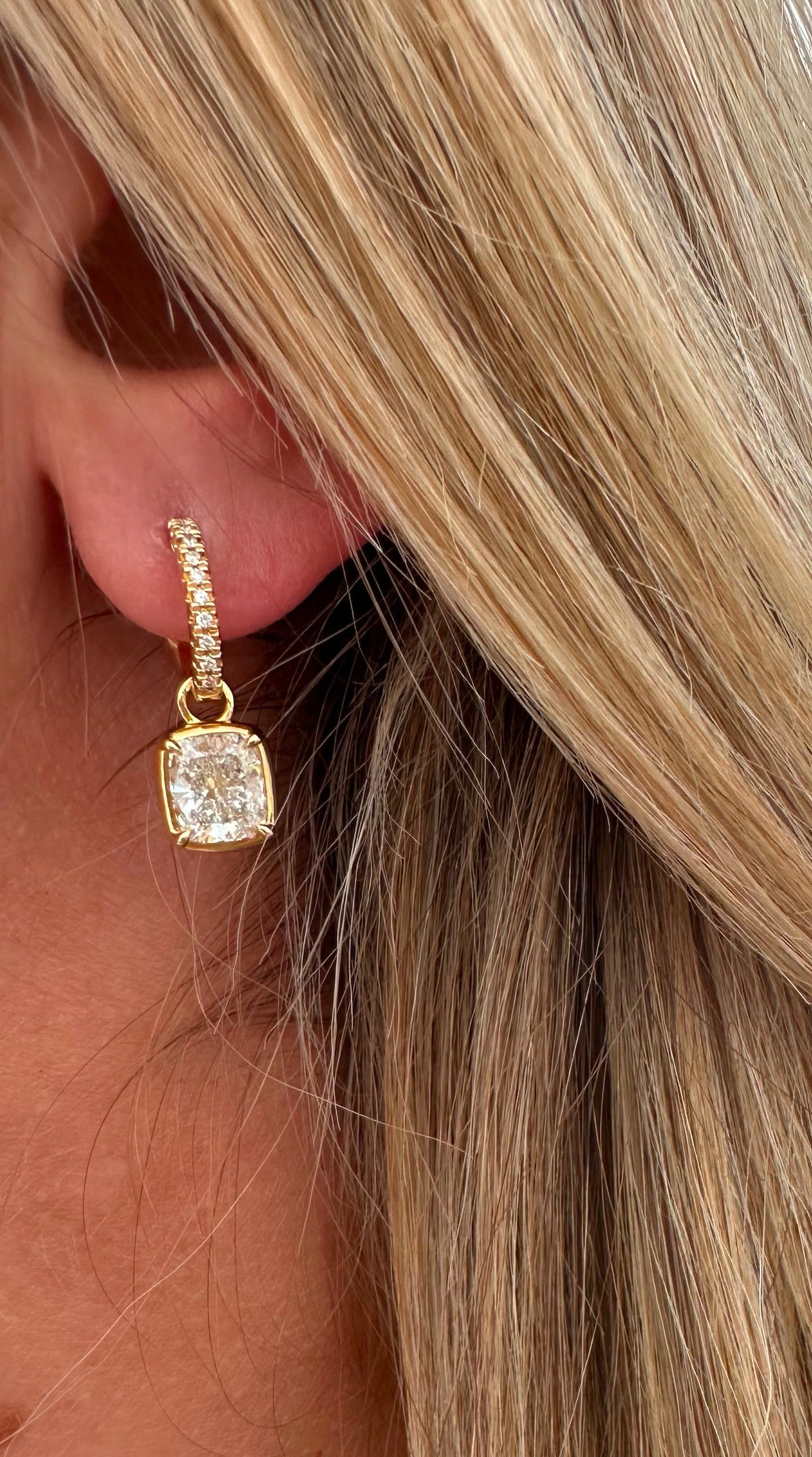 3.73 cttw bezel cushion on pave Huggies