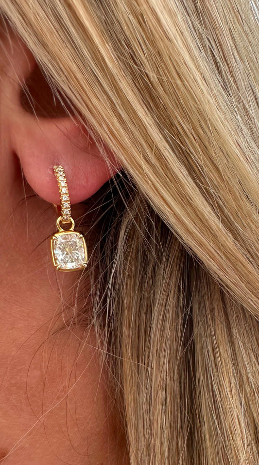 3.73 cttw bezel cushion on pave Huggies