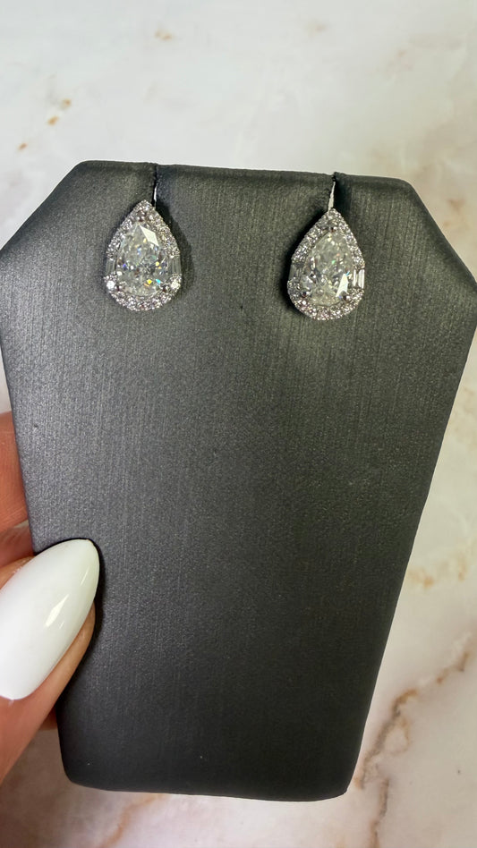 3.5 cttw pear studs with round and baguette halo