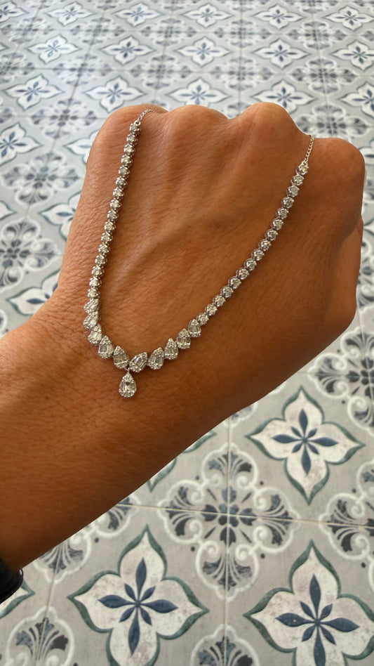 1.38 cttw natural diamond halfway round and pear tennis with pear drop