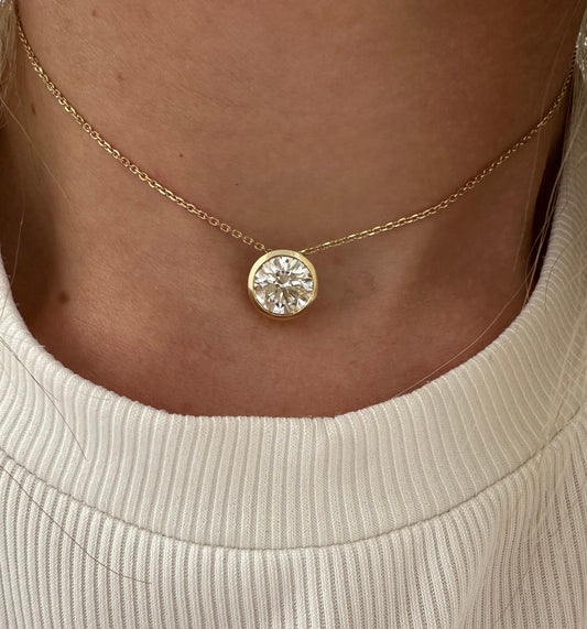 3 ct round bezel solitaire necklace
