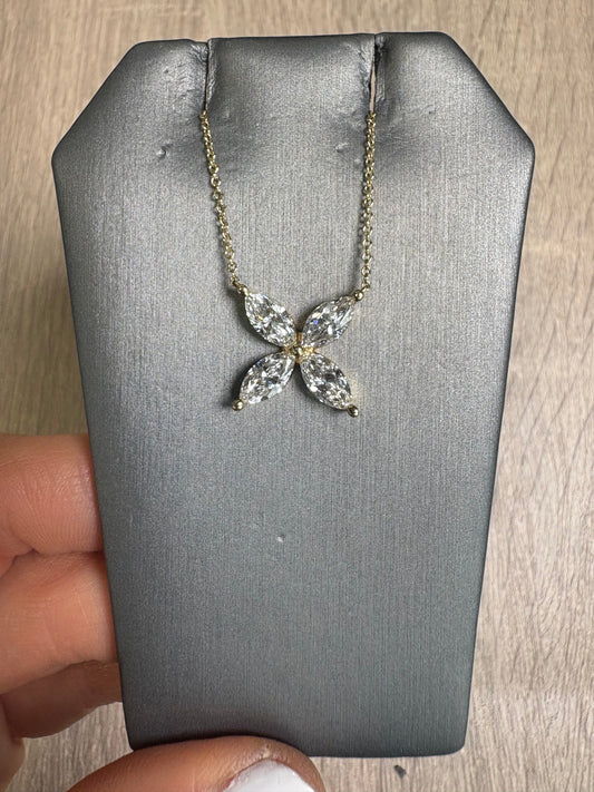 2.23 cttw Yellow Gold Marquis Flower Necklace