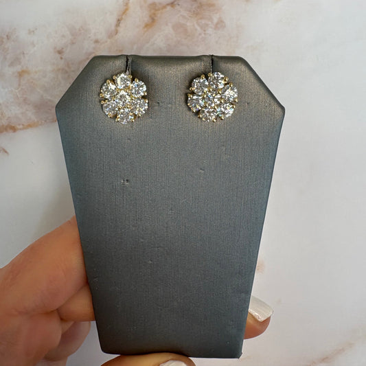 4.5 cttw yellow gold cluster flower studs