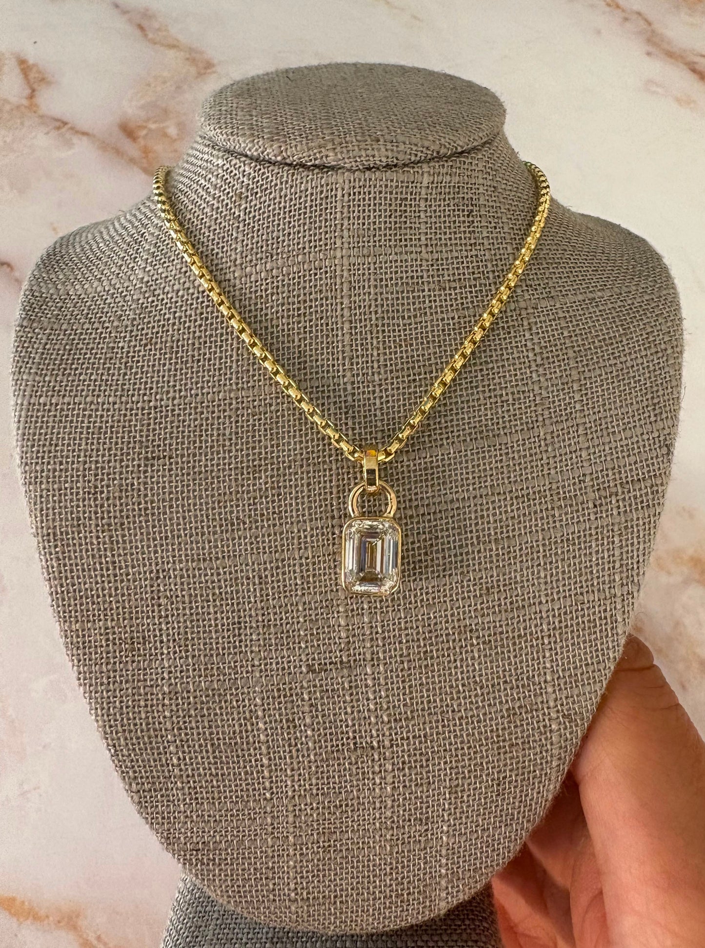 3 ct bezel emerald charm necklace