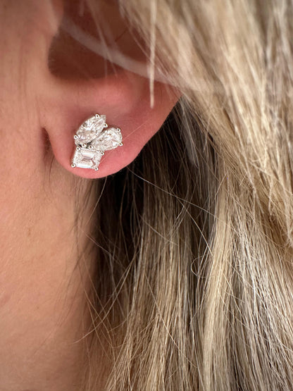 1.79 cttw Mixed Shape 3 Stone Studs