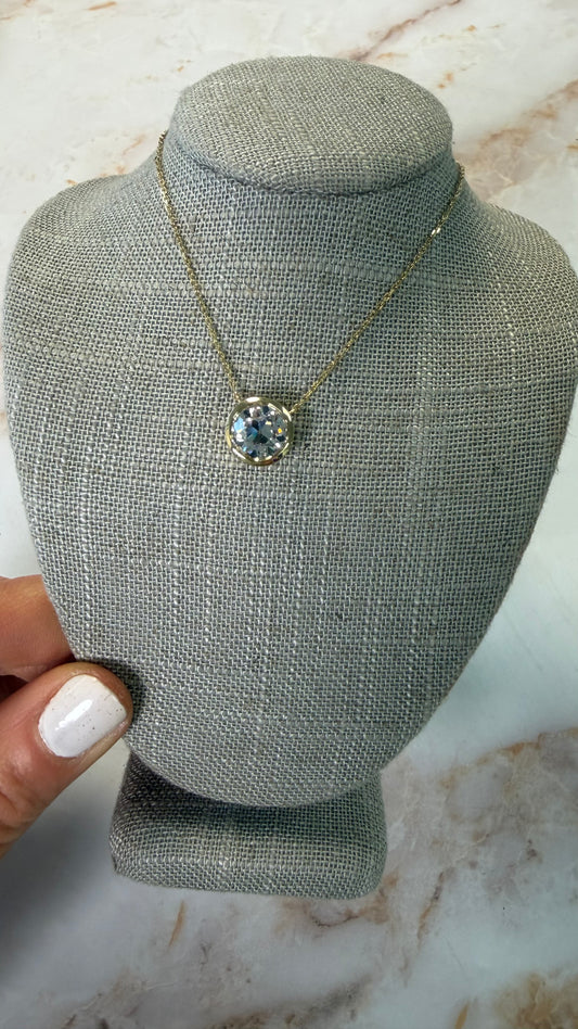 3 ct old mine round diamond bezel necklace