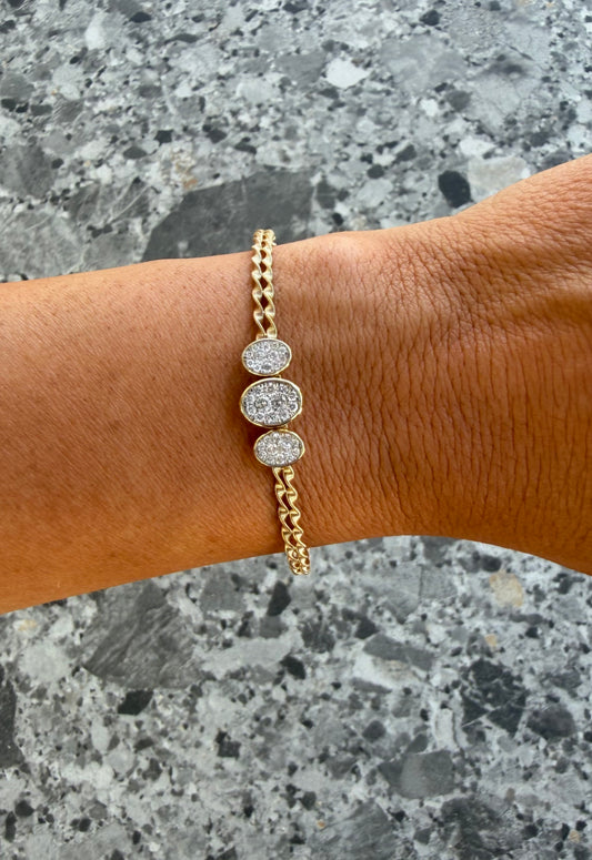 .5 cttw 3 natural diamond pave bezel ovals on twisted gold bangle