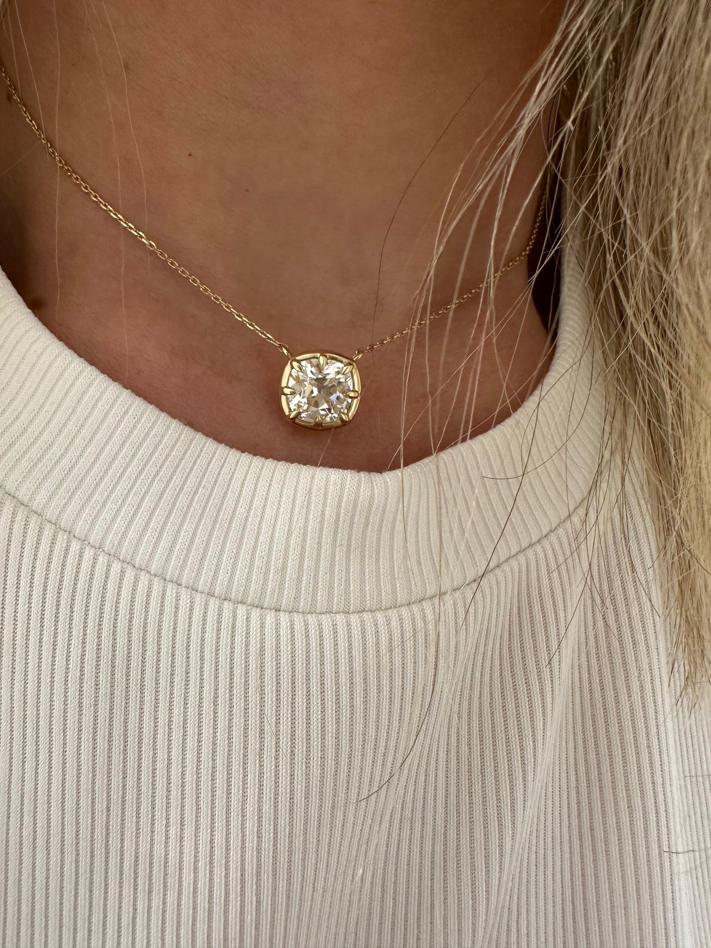 3 ct pronged bezel cushion solitaire necklace