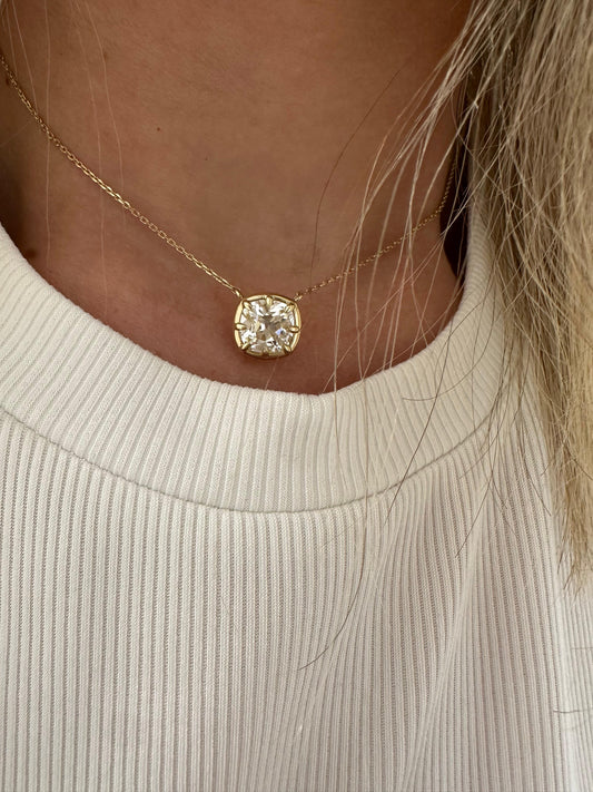 3 ct pronged bezel cushion solitaire necklace