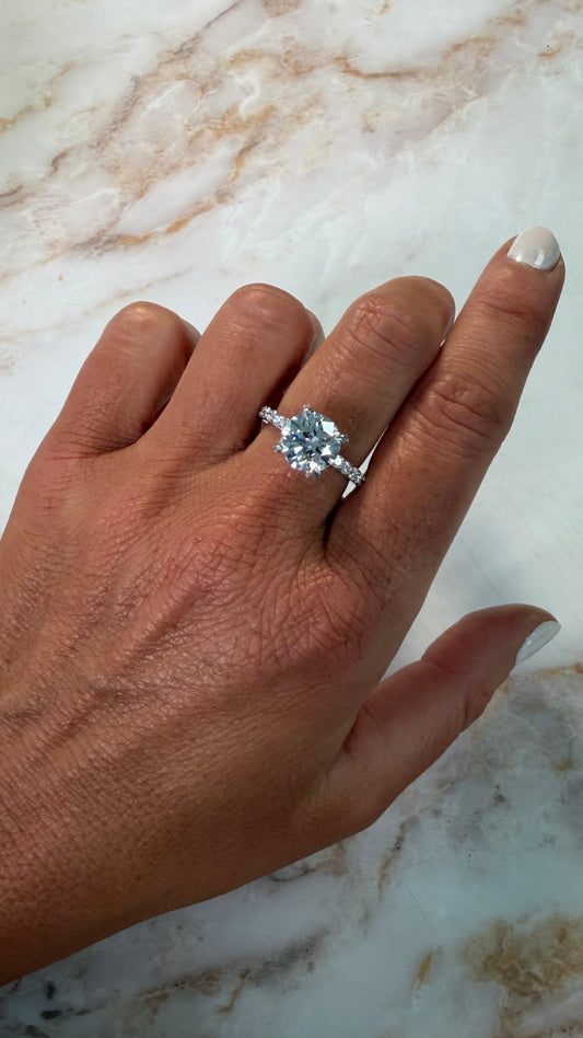3.77 cttw round engagement ring with pave band