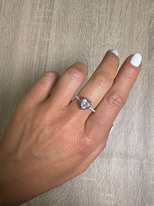 1.2 cttw Heart with Ruby Halo