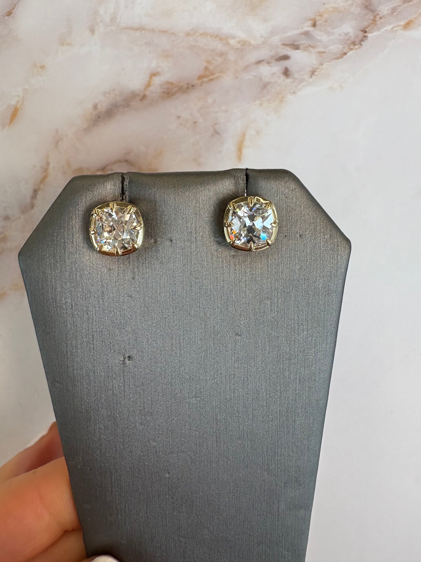 4 cttw pronged bezel old mine cushion studs