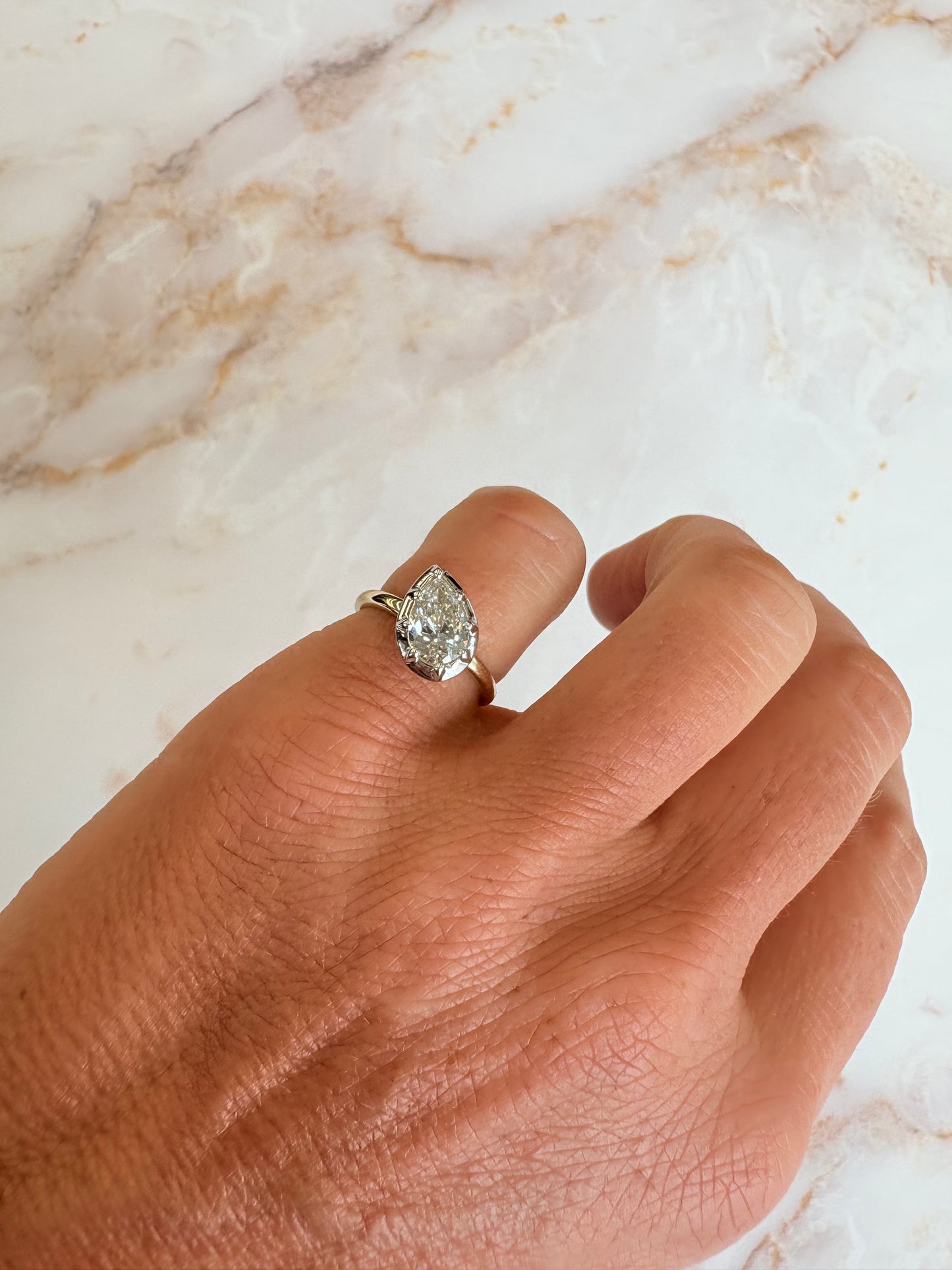 1 ct slanted 2 tone bezel pear pinky ring