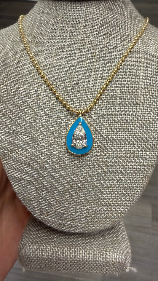 1.54 ct pear set in turquoise on ball chain