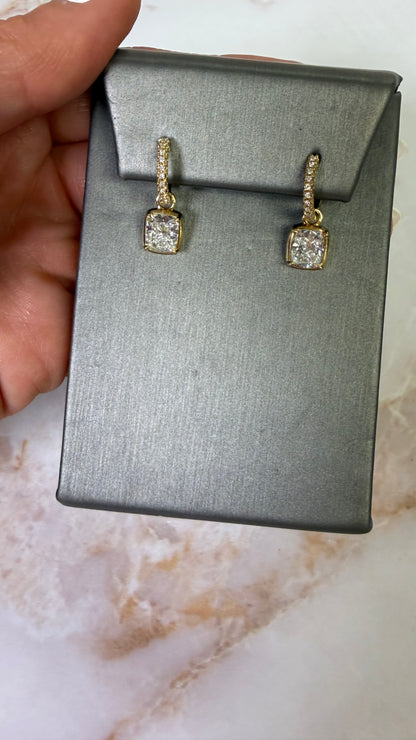 3.73 cttw bezel cushion on pave Huggies
