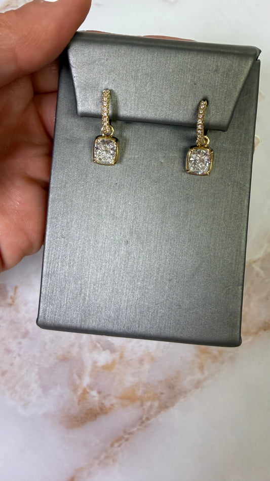 3.73 cttw bezel cushion on pave Huggies