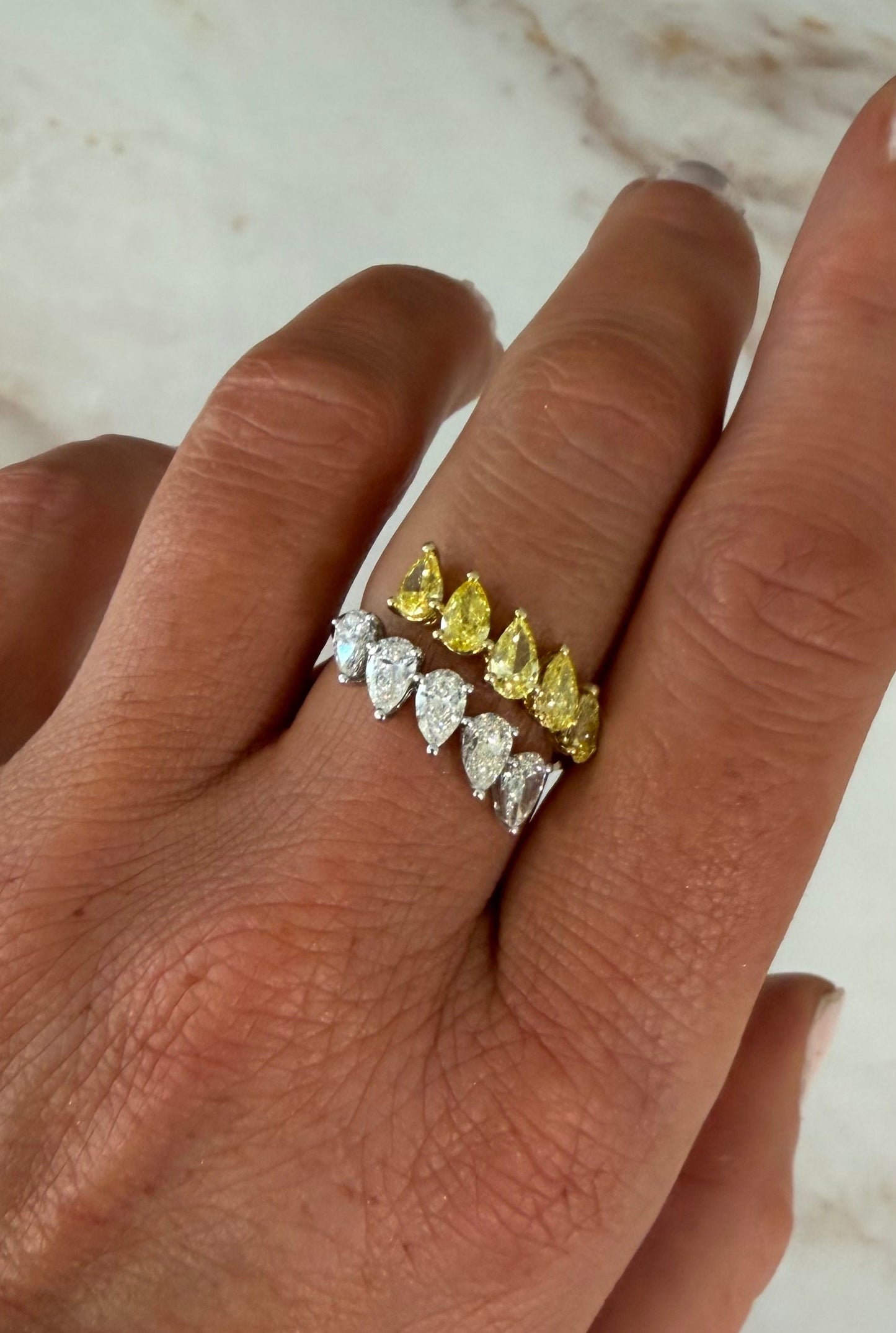 2.28 cttw yellow & white diamond pear wrap ring