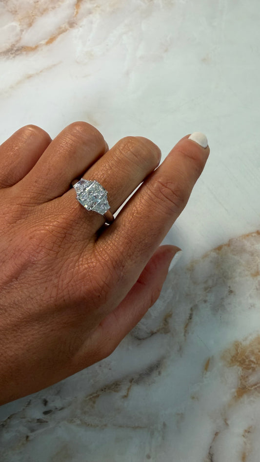 3 cttw radiant engagement ring with trap side stones