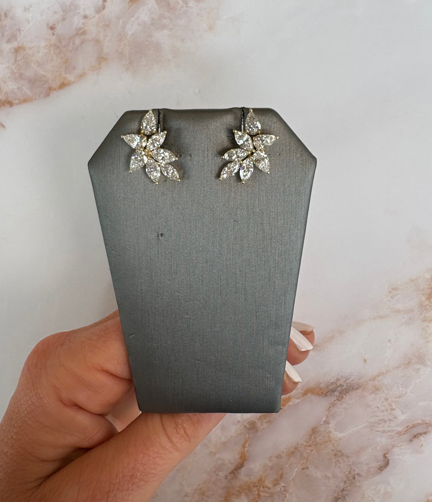 4.44 cttw yellow gold pear & marquis cluster earrings