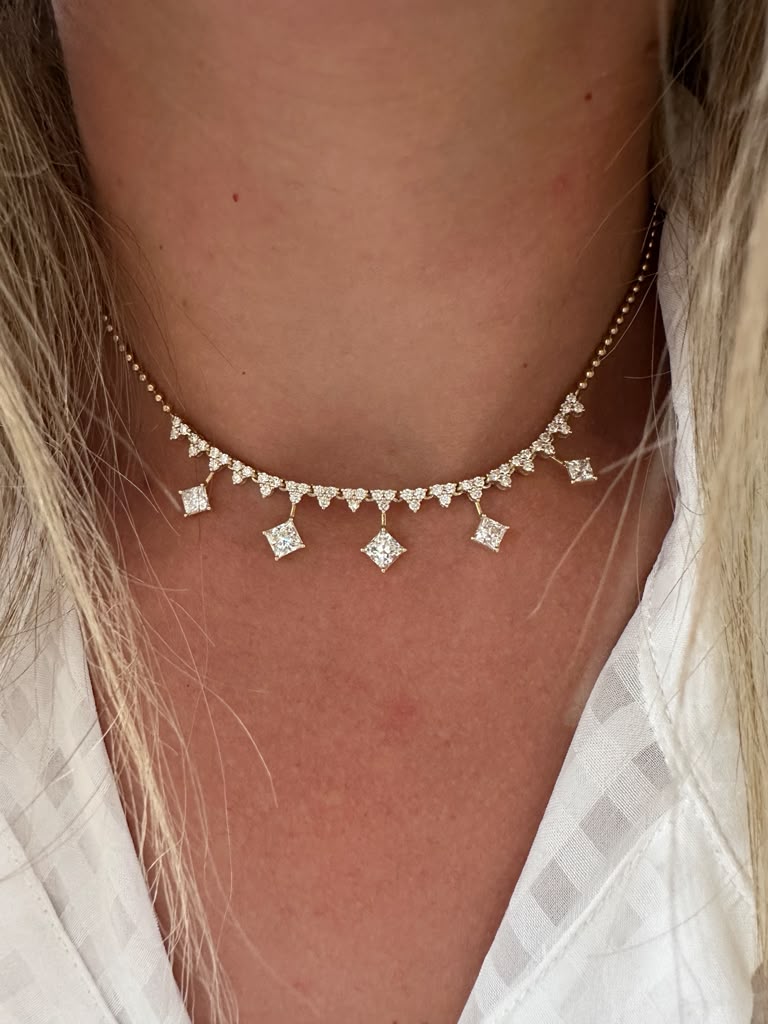 3.5 cttw ball chain with hanging princess cut diamonds