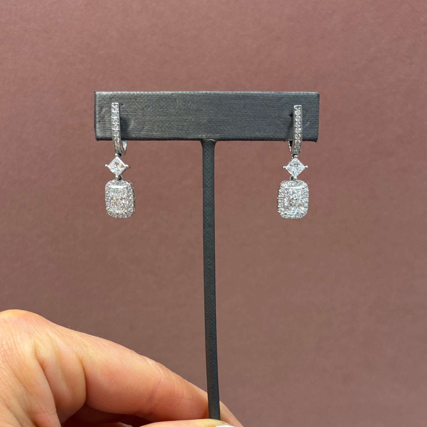 4.73 cttw Princess Cut With Pave Radiant Drop Earrings