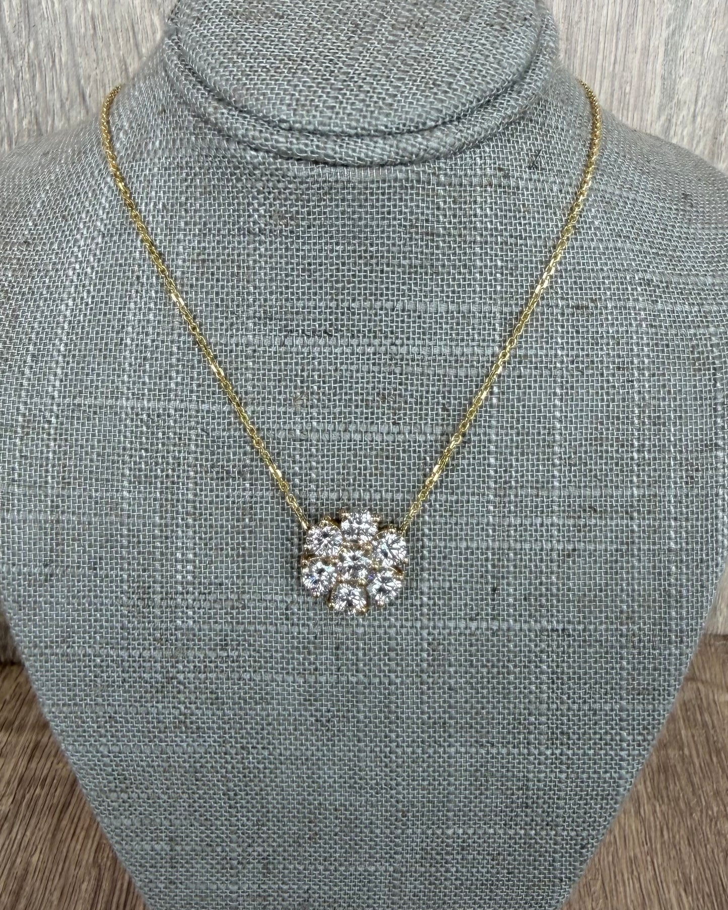 3.3 cttw cluster flower yellow gold necklace