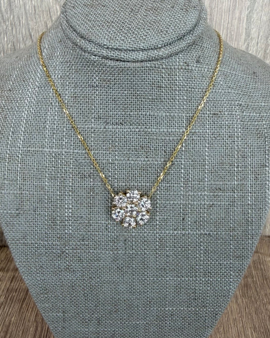3.3 cttw cluster flower yellow gold necklace