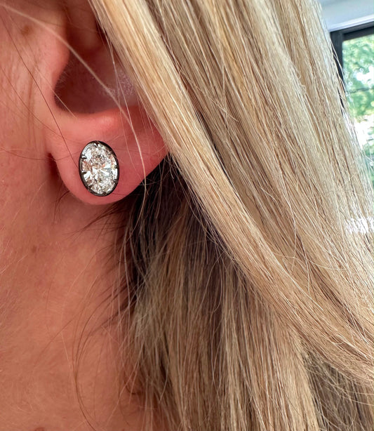3 cttw oval studs set in black rhodium
