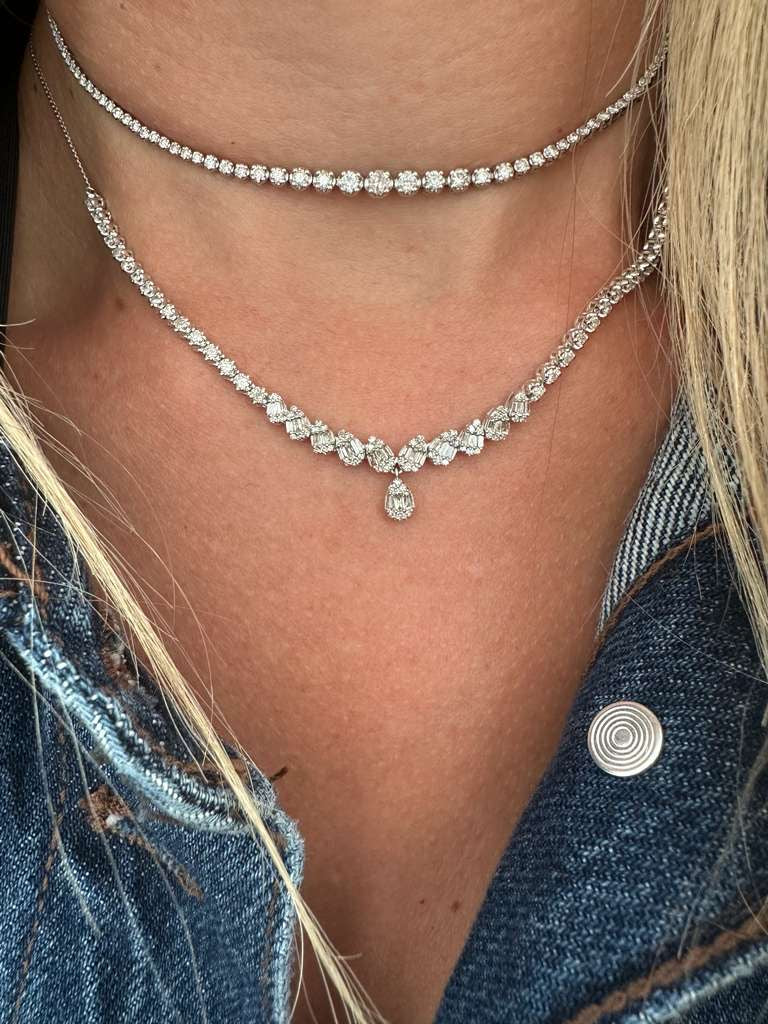 1.38 cttw natural diamond halfway round and pear tennis with pear drop
