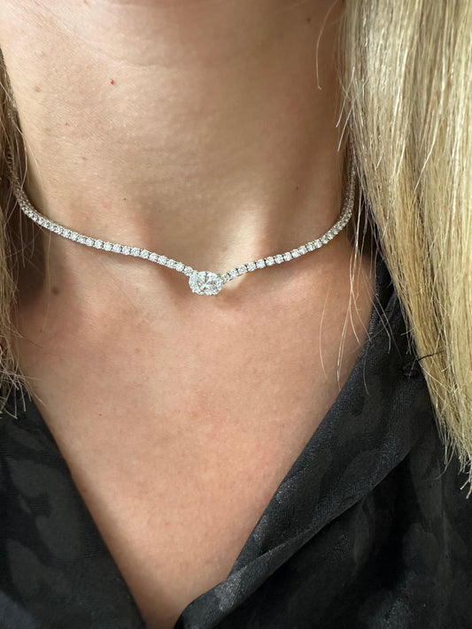 6 cttw Halfway Straight Tennis With East West Oval