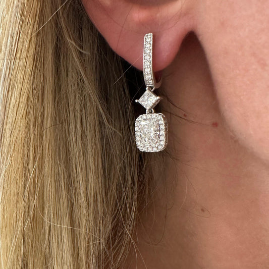 4.73 cttw Princess Cut With Pave Radiant Drop Earrings