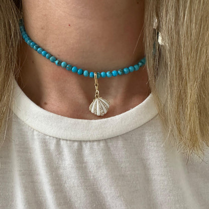 Turquoise Beaded Necklace With Seashell Charm