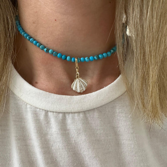 Turquoise Beaded Necklace With Seashell Charm