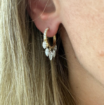 2 cttw Yellow Gold Pave Hoops With Dangling Marquis