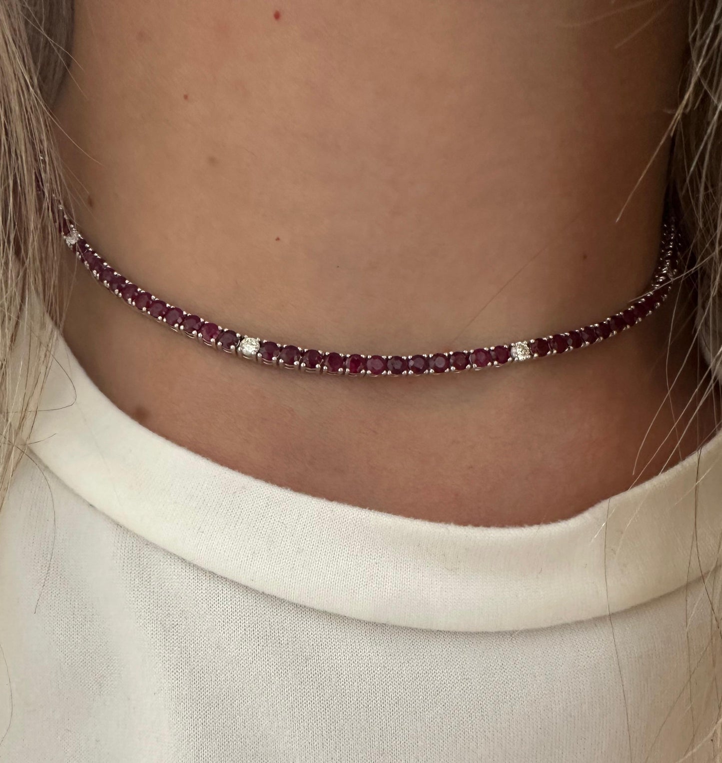 7.5 cttw halfway ruby tennis necklace