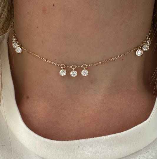 2 cttw necklace with hanging bezel rounds