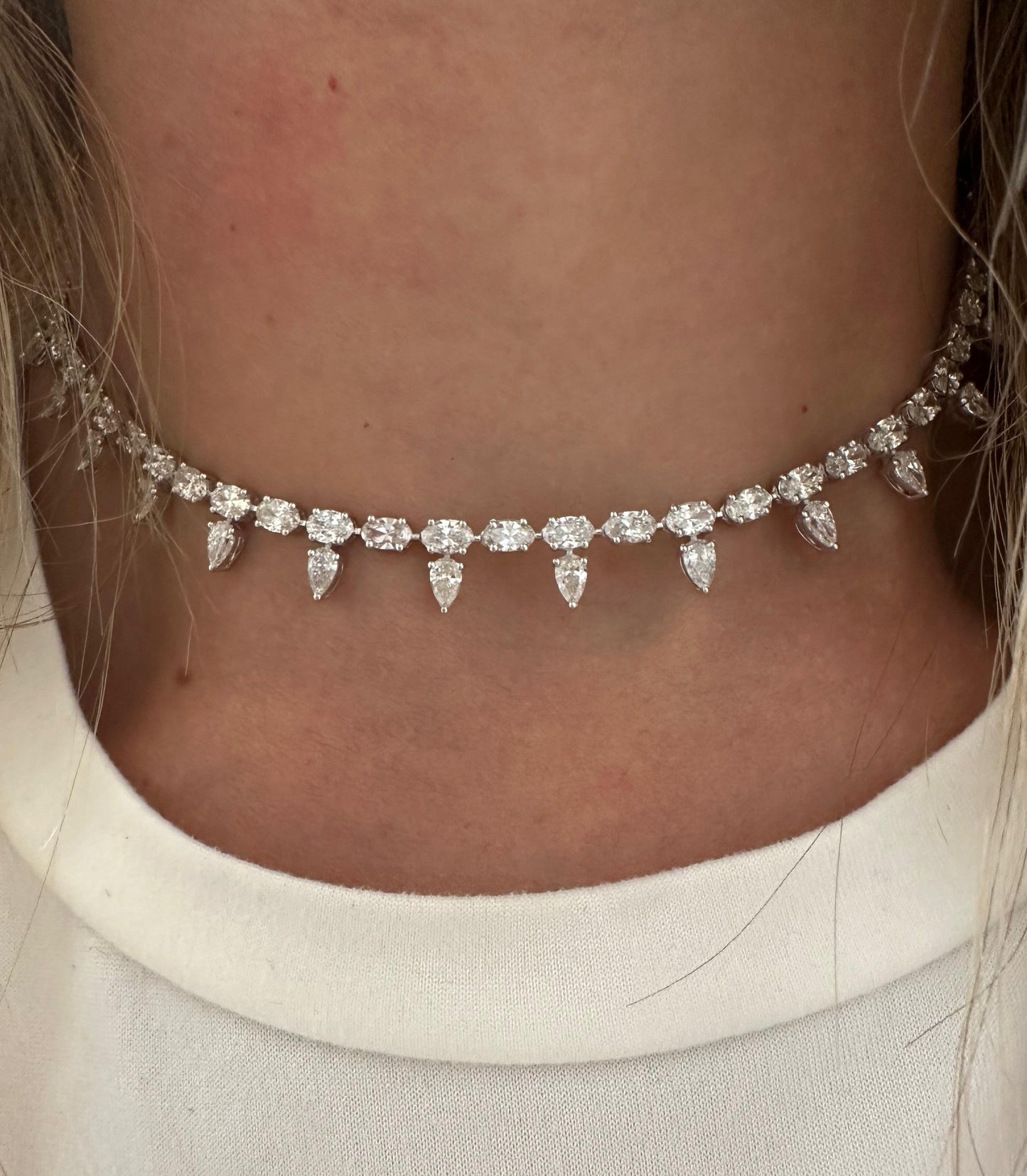 12.68 cttw east west oval tennis necklace with hanging pears