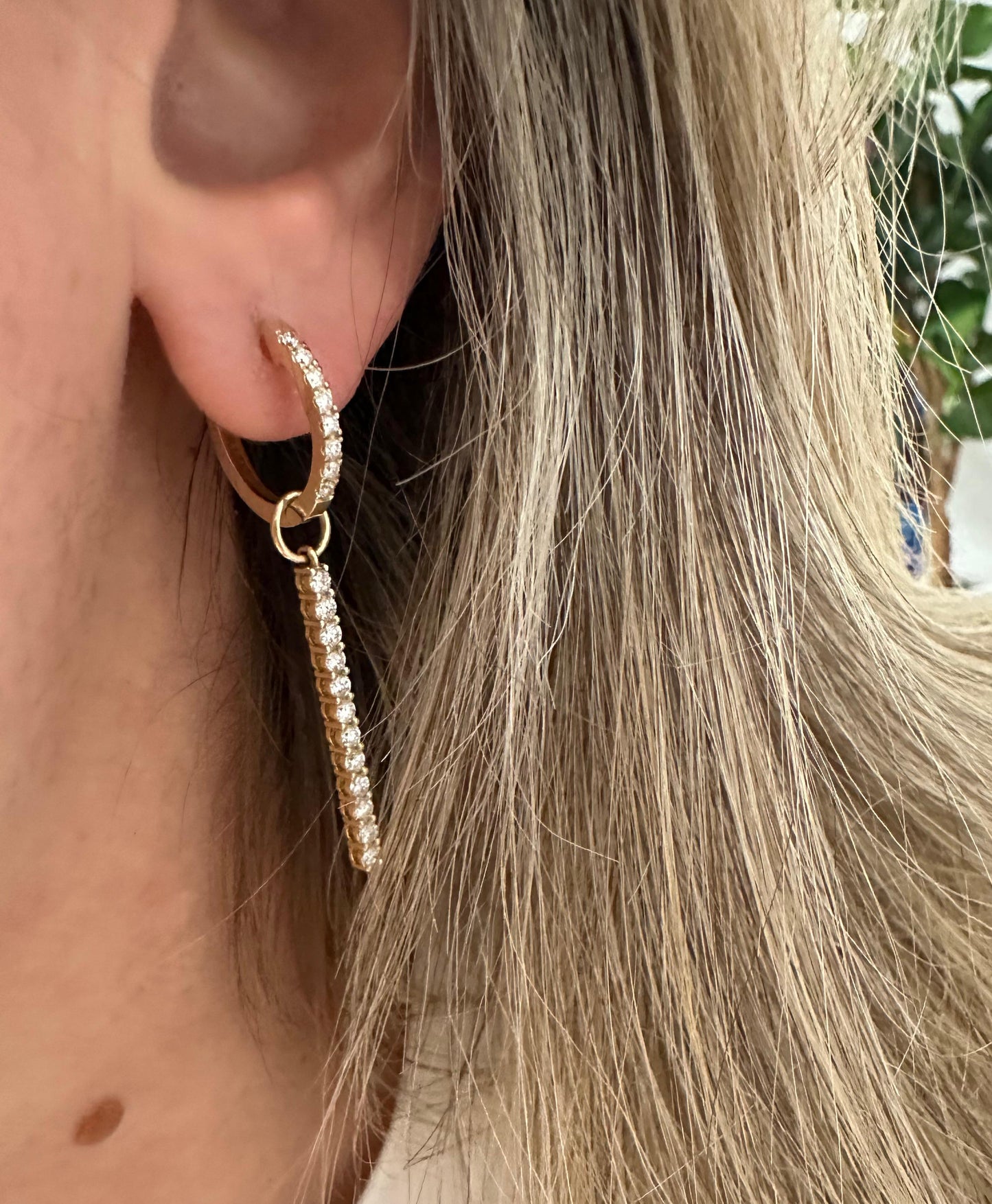 .84 cttw yellow gold pave huggy hanging earrings