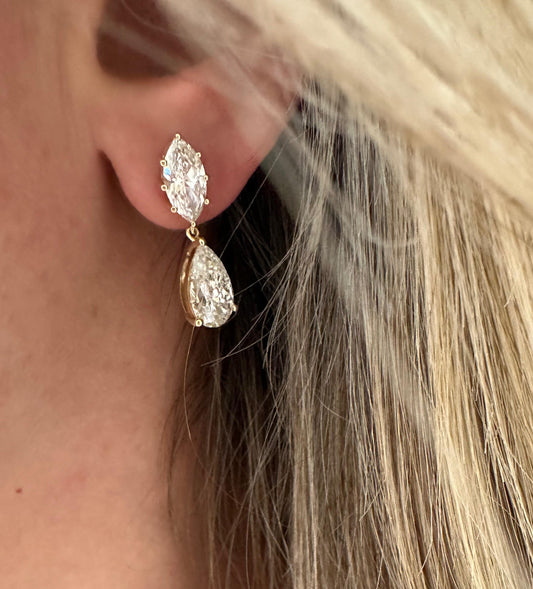 6.18 cttw yellow gold marquis and pear drop earrings